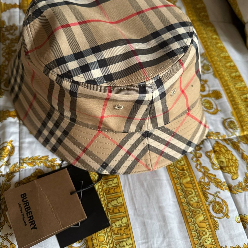 Burberry Beige and Black Plaid Bucket Hat